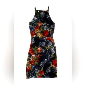 Charlotte Russe black mini dress with spaghetti straps floral colorful print